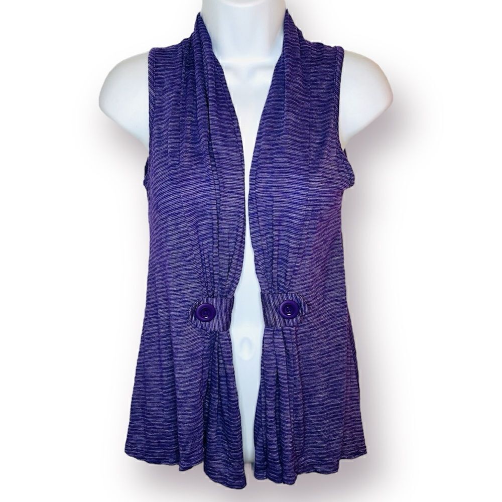 Casual Land Sleeveless Stripe Deco Button Shawl Vest Purple S
